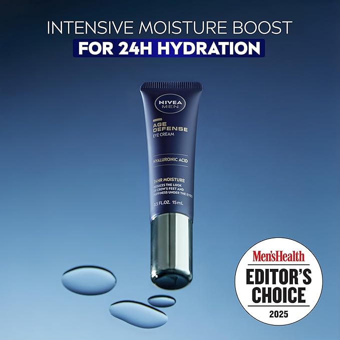 NIVEA MEN Age Defense Eye Cream with Hyaluronic Acid, 24-Hour Hydrating Under Eye Cream for Men Helps Reduce Look of Crow's Feet, Fine Lines and Dark Circles, 0.5 Fl Oz Tube