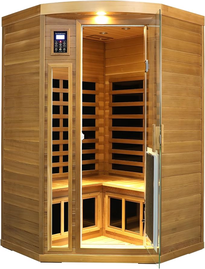 Kanlanth 2-3 Person Infrared Sauna, Red Cedar Wood (0-5mg Ultra Low EMF Infrared Saunas for Home, 1760watt Indoor Personal Sauna with Door Heating Panels, Outdoor Lamps, Blue-Tooth, Dual Control
