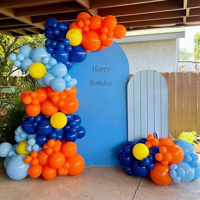 Orange Blue Balloons, 12 Inch Royal Blue and Matt Orange Metallic Gold Latex Balloons with Tangerine Star Printed Party Balloon for Kid Cartoon Theme Anime Birthday Outer Space Party Decoration