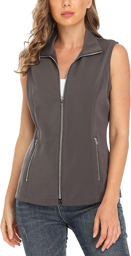 MISS MOLY Women's Lightweight Vest Casual Zip Up Utility Vest Hiking Golf Sleeveless Jackets with Pockets