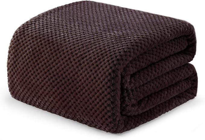 Exclusivo Mezcla Soft Waffle Fleece Bed Blanket Twin XL Size, Coffee | Lightweight Plush Blanket for Bed, Couch, Sofa, Cozy Fluffy Design for Bedroom, Guest Room, All Season, 90x66 Inches