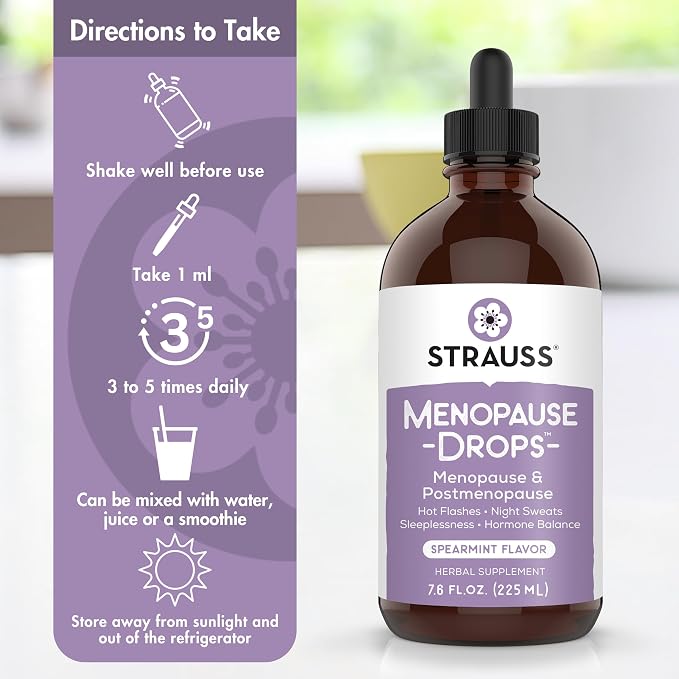 Strauss Naturals Menopause Drops 100ml – Menopause and Postmenopause Supplement for Women, Supports Healthy Hormonal Balance and Daily Wellness, Natural Non-GMO Spearmint Flavor