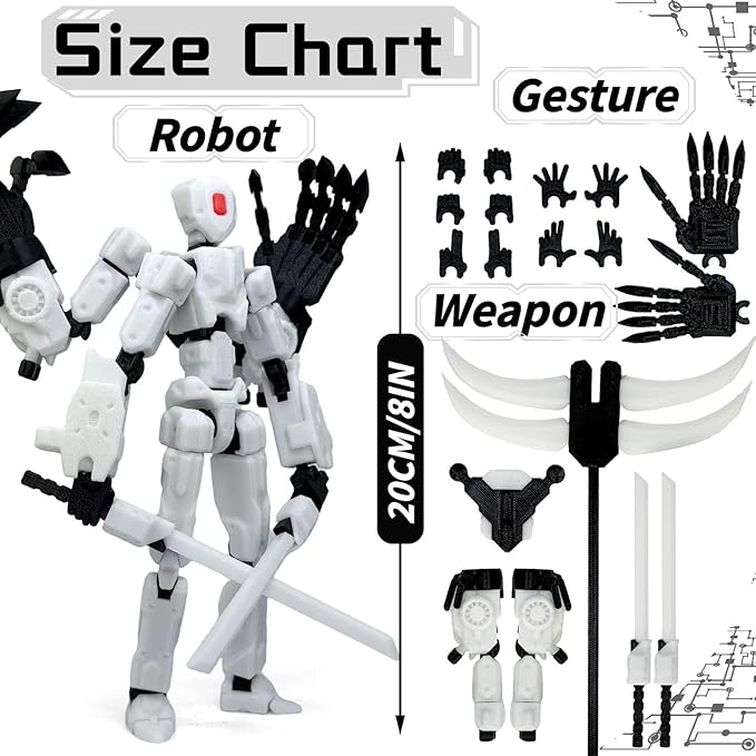 8Inch T13 Action Figure Assembly Completed,3D Printed Multi-Jointed Movable Toy Nova 13 Action Figures Desktop Decorations for Game Lovers Toy (White)