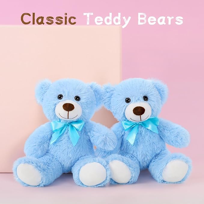 MaoGoLan Bulk Teddy Bear Baby Shower, 10 Packs Small Light Blue Teddy Bear Stuffed Animals in Bulk,13.5" Small Stuffed Bears Plush for Wedding,Birthday,Christmas, Party Decorations