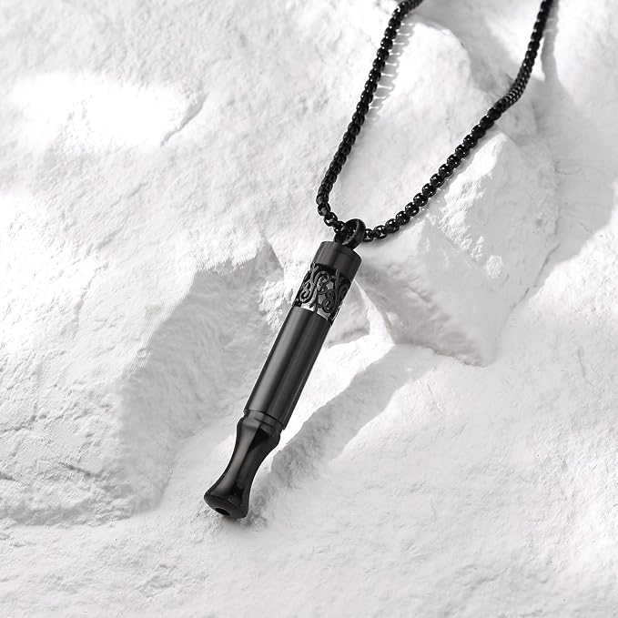 Anxiety Relief Pendant Mindfulness Breathing Necklace - Essential Oil Diffuser & Personal Inhaler Aromatherapy Necklaces for Women & Men (Black)