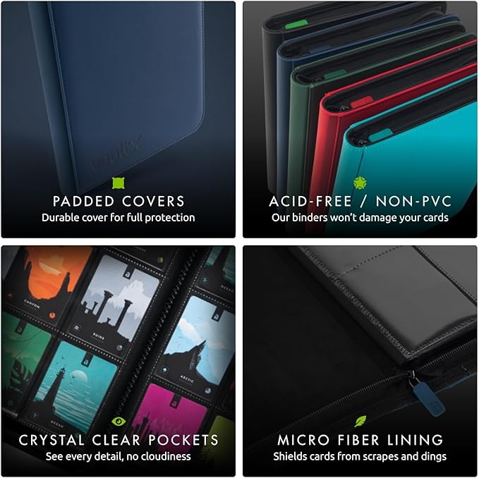 Vault X 12 Pocket Zip Binder, 480 Cards, Exo-Tec Material, 20 Side-Loading Pages (Blue)