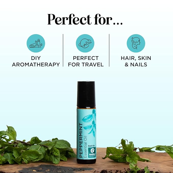 Peppermint Oil Roll on - Pure Peppermint Rollerball Essential Oil Aromatherapy Stick for Headaches - Natural Travel Essential and Pregnancy Must Have for Headaches Energy & Focus Support (3 Pack)