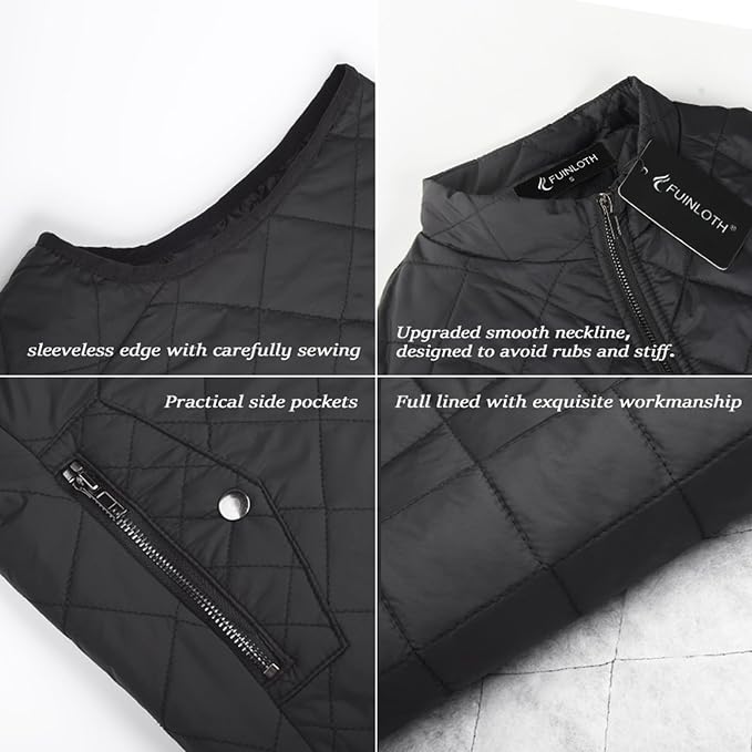 Fuinloth Women's Quilted Vest Lightweight Puffer Stand Collar Zip Gilet | 4 pockets with 2 inner storage. Quilted padded warm gilet. Fall winter outerwear layering vest for travel hiking daily wear.