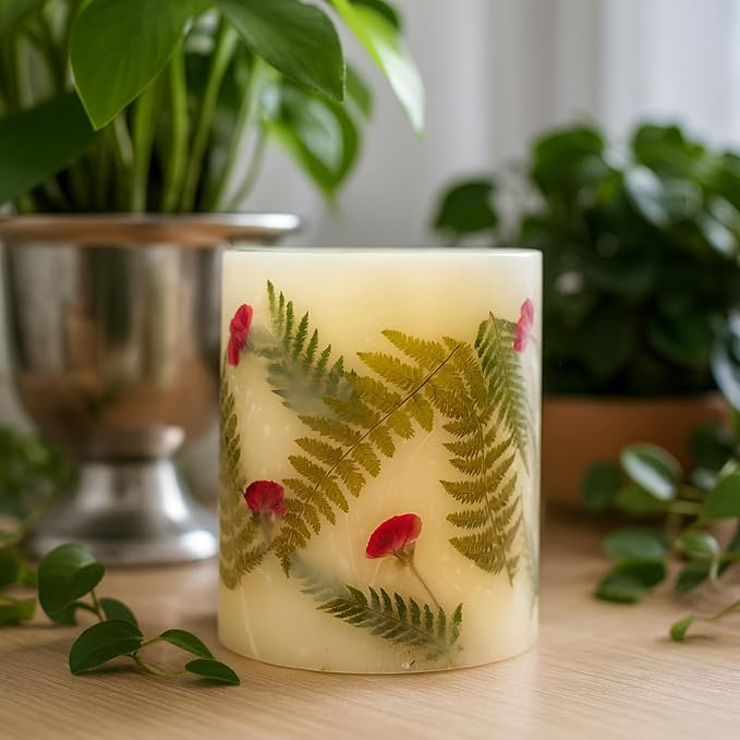 Rosy Rings Frosted Fir Botanical Candle | Luxury Aromatherapy Long Lasting Candle Home Decor Gifts Notes of Clary Sage, Santal, Cedar, Pine, White Musk | Fern & Rose Bud Botanicals 120 Hr Burn 5.5" H