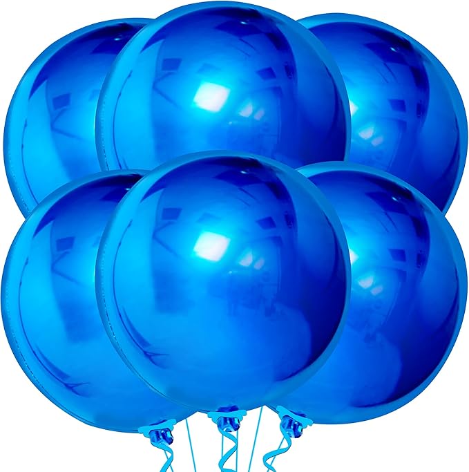 KatchOn, Large Blue Mylar Balloons - 22 Inch, Pack of 6 | Royal Blue Metallic Balloons for Ramadan Decorations | Eid Decorations, Birthday, Gender Reveal, Baby Shower, Under The Sea Party Decorations