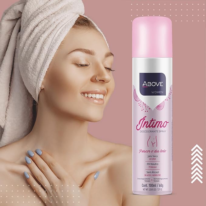 ABOVE Intimo Deodorant Spray, 2.11 oz - pH Balanced - Feminine Deodorant Spray - Benzene-Free and Alcohol-Free - Dry Spray - Vegan and Cruelty-Free