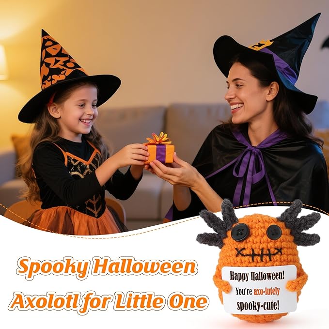 Non Candy Halloween Treats for Kids, Crochet Axolotl Décor for Teens Tweens Girls Boys, Trick or Treat Halloween Gifts, Halloween Goodie Bag Stuffers in Boo Basket