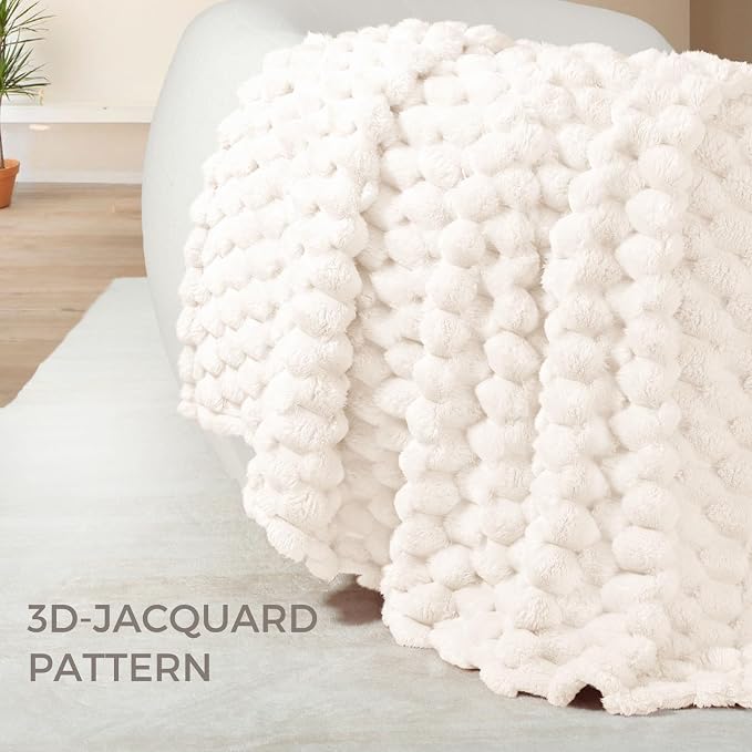 Whale Flotilla Soft 3D Jacquard Fleece Throw Blanket for Couch & Bed, Ivory | Super Cozy Lightweight Plush Fluffy Throw, Luxury Decorative All‑Season Couch Cover Blanket for Sofa & Office Chair, 50"x60"
