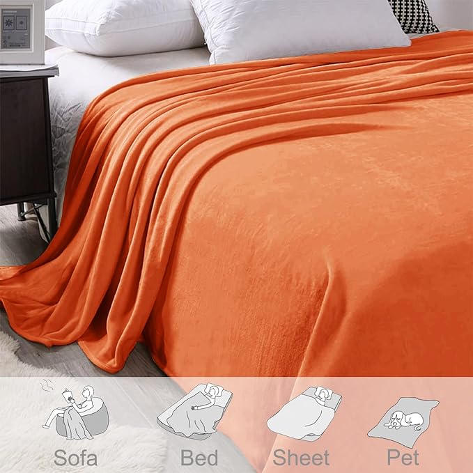Exclusivo Mezcla Soft Fleece Blanket Queen Size for Bed, Burnt Orange | 90x90 Inches, Double-Sided Brushed Flannel, Lightweight Plush Cozy Blanket for Home Decor, All Season, Machine Washable
