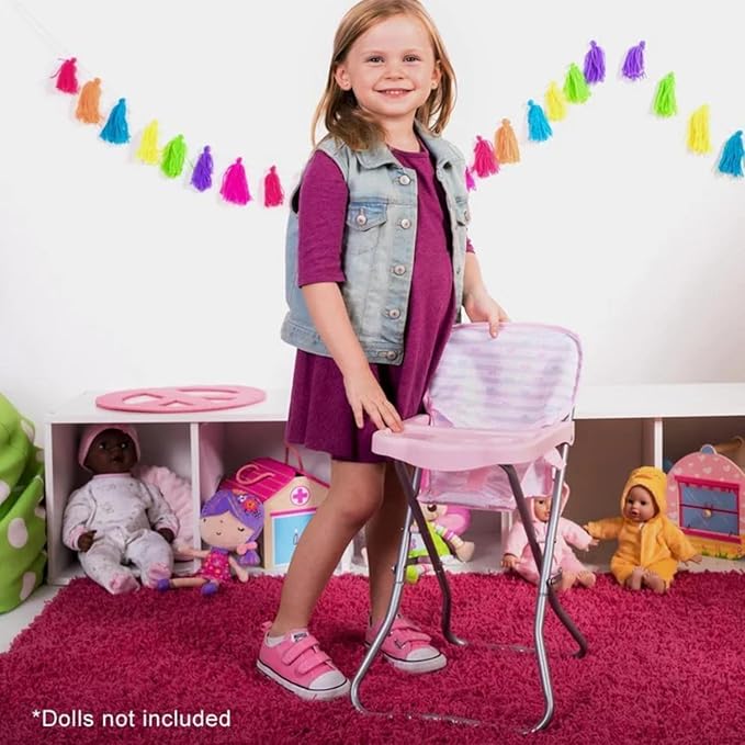 ADORA Durable Pastel Pink Hearts Baby Doll High Chair 20.5” Suits Most Stuffed Animals, Plush Toys, and Dolls up to 16 inches Birthday Gift for Ages 3+