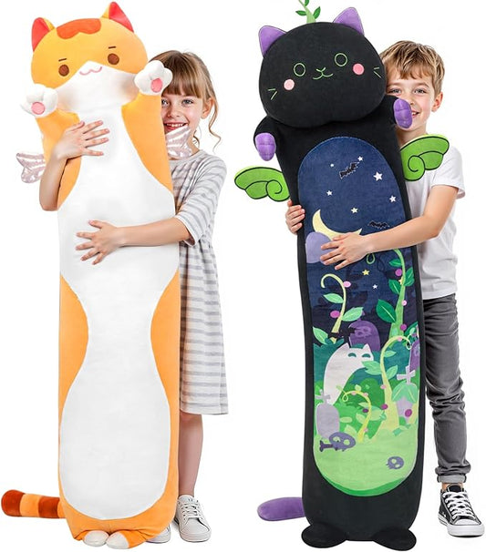 Long Cat Plush 5 Sizes, 120% Extra Filling Giant Plushness Kids Body Pillow, Kawaii Cute Brown Cat Stuffed Animals Plushies, Big Long Body Pillow Cat Plush Gift for Girls 44”
