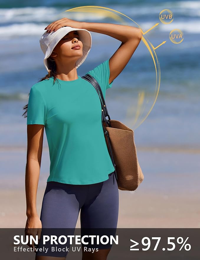PINSPARK Soft Workout Tops for Women UPF 50+ Sun Protection Shirt Quick Dry Athletic Running Hiking Travel Basic Tee Shirts