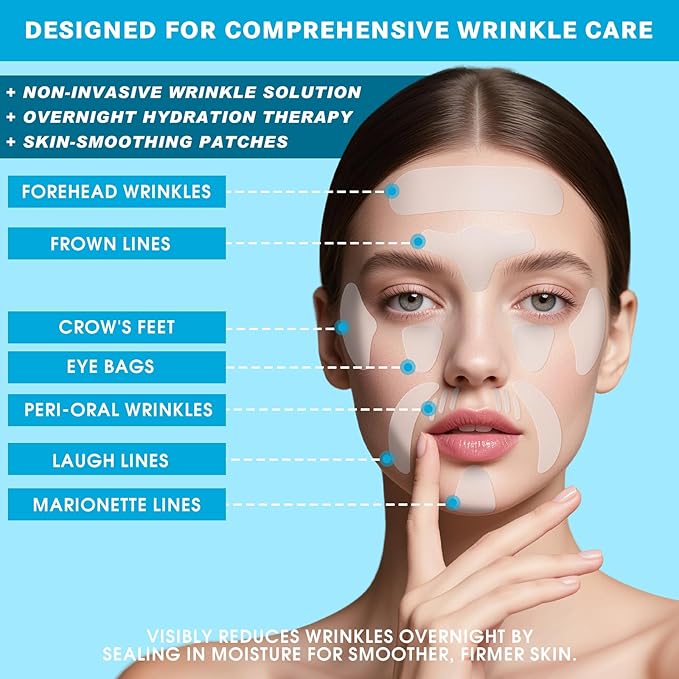 Friendship Facial Wrinkle Patches Reusable Anti Wrinkle Smoothing Strips Patches for Reducing Lip Forehead Eyes Face Smile Lines Wrinkle Pads for Sleeping, All in One Treatment 20 * 16 Pcs