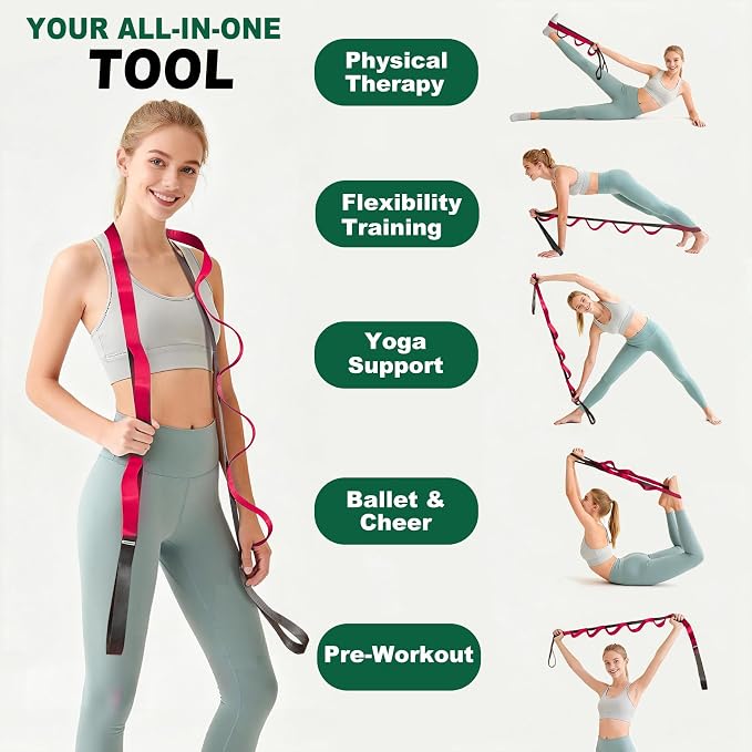 Acozycoo Stretching Strap with Loops,Non-Elastic Yoga Strap for Physical Therapy,Knee Replacement Recovery & Plantar Fasciitis,Leg Stretcher Band for Flexibility & Hamstring Rehab