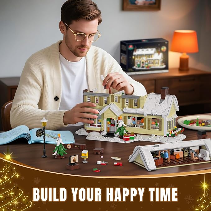 Christmas Holiday House Building Blocks Set, Christmas Village House Building Kit with Warm LED Lights, Christmas Toys, Winter Collection, Retro for Adults and Kids(2069PCS)