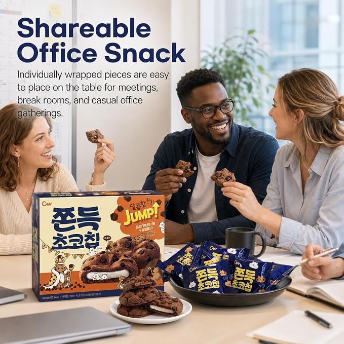 CW Korean Chocolate Chip Mochi Cookies with Chewy Center, 12 Count, 240 g | Soft baked dessert bite, coffee tea milk pairing, lunchbox treat, office pantry, care package, shareable snack box