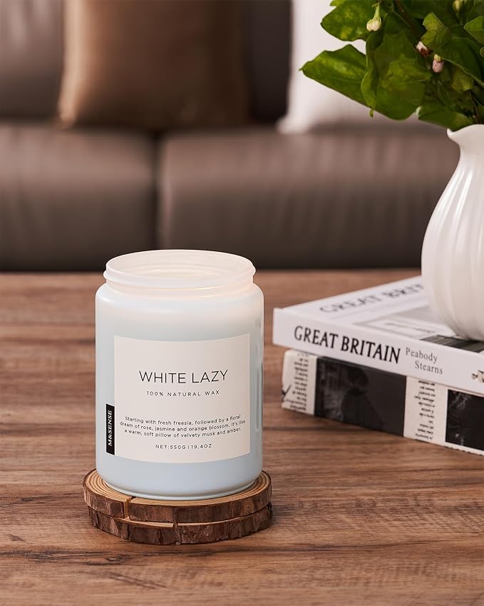 M&SENSE Clean Cotton Scented Candles for Home - 19.4oz Natural Soy Wax, Clean Cotton Blossom Scent, 110 Hours Long Lasting Burn, Non Toxic Candle, Aromatherapy Home Fragrance Gifts for Spa