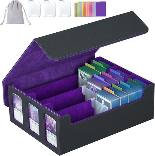 3-Row Trading Card Storage Box, Bulk Cards Case for 2400+ Mtg tcg Magic Playing Game Card Organizer, Commander Deck Box with 3 Supports & 24 Dividers