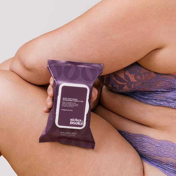 Niches & Nooks Unscented pH Balanced Aloe Vera Feminine Flushable Wipes for Women with Sensitive Skin – Fragrance Free – Odor Neutralizing – Daily Intimate Flushable Feminine Hygiene Wipes – 45 Ct.