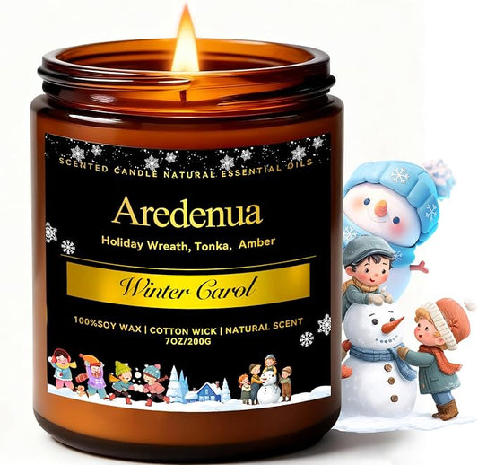 Winter Candles – Winter Carol Candle | Holiday Scented Candles | Christmas & Holiday Aromatherapy Gifts for Women Men, 7oz Soy Candles for Home Scented - 50H Clean & Long Lasting Burn