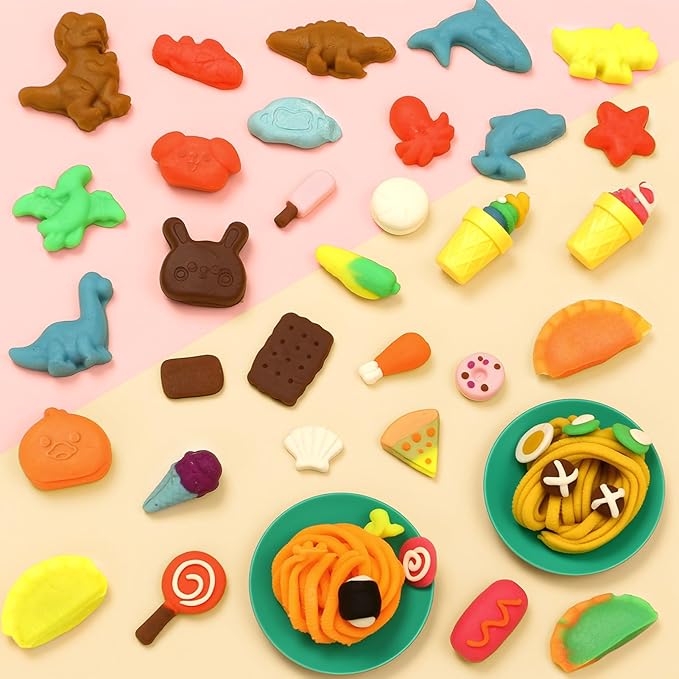 4 in 1 Playdough Sets for Kids Ages 4-8, 24 Colors Dough Accessories with Ice Cream/ Noodles/ Cake Makers, Kitchen Pretend Play Tools Kit, Birthday Gifts Toys for Toddlers Boys Girls 3 4 5 6 7 8