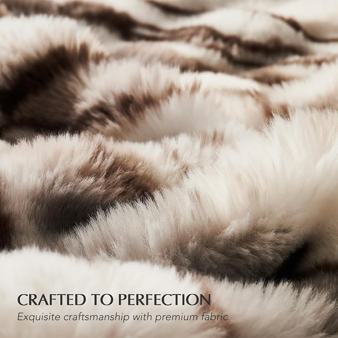 Faux Rabbit Fur Bubble Throw Blanket, 60"x80", Beige & Gray | Ultra Soft, Luxury Faux Rabbit Fur Throw, Thick Warm Bubble Blanket, Cozy Fluffy Reversible, for Bed, Couch, Chair, Sofa