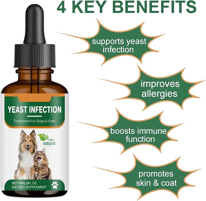 Yeast Infection Treatment for Dogs & Cats, Itchy Skin & Ear Relief | Natural Dog Cat Ear Yeast Infection Treatment Drops, Relieves Itching, Irritation and Reduces Ear & Paw Inflammation