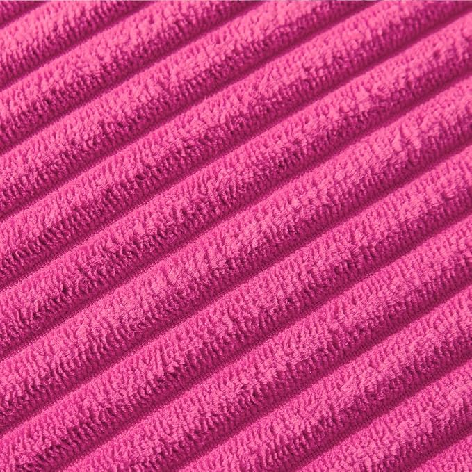 Fancy Homi Pack of 2 Corduroy Soft Decorative Throw Pillow Covers with Pom-poms, Solid Square Cushion Case Pillow Cases Set for Couch Sofa Bedroom Car Living Room (20"x20", Hot Pink)