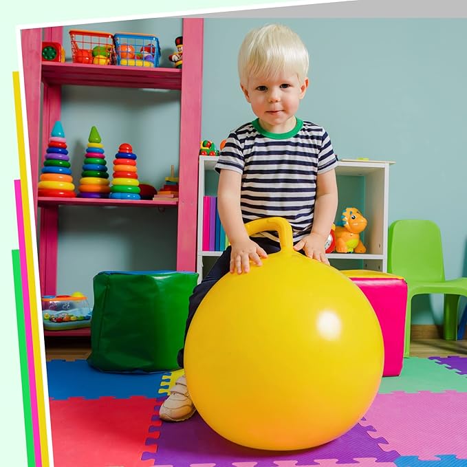 Lewtemi 3 Pcs 18 Inch Inflatable Bouncy Hopper Ball Large Round Jumping Balls with Handles for Kids Hopping Toys for 6 Years Old and Above Children Boy Girl(Pink, Yellow, Green)