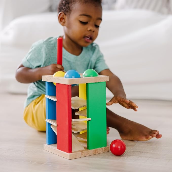 Melissa & Doug Deluxe Pound and Roll Wooden Tower Toy with Hammer, White
