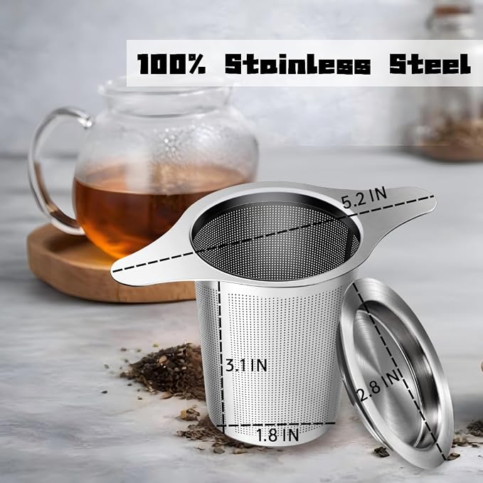 Infuser for Loose Leaf Tea, Stainless Steel Tea Infuser，Loose Leaf Tea Steeper Strainer with Double Handles, Extra Fine Mesh Ball Infusers, Diffuser Holder Filter for Mugs (Stainless material 1 Pcs)