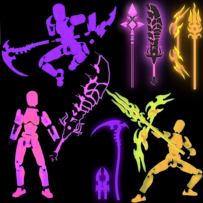 Glowing Titan 13 Action Figure Set Already Assembled, T13 Action Figures with Weapons Accessories 3D Printed T 13 Lucky Robo Dummy Nova 13 Action Figures, Figura de acción t13 (3-Colors-B)