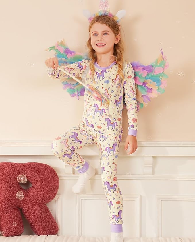 Bamboo Viscose Toddler Girls Kids Pajamas Unicorn Mermaid Pjs Long Sleeve Snug fit 12M-8Y 2pcs Soft Jammies