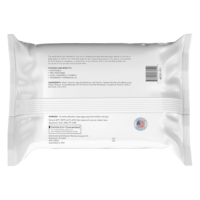 McKesson Washcloth Wipes, Unscented - Disposable Wet Wipes for Adults - Fragrance-Free, Alcohol-Free - No-Rinse Formula - Snap Lid Soft Pack, 96 Count, 3 Packs, 288 Total