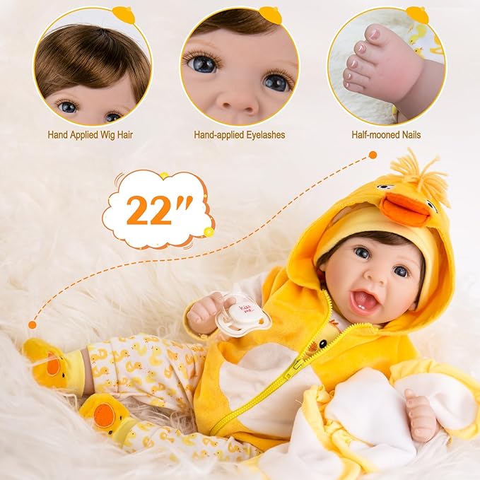 Aori Lifelike Reborn Baby Dolls Realistic 22 Inch Reborn Baby Doll with Yellow Outfit for Kids 3+