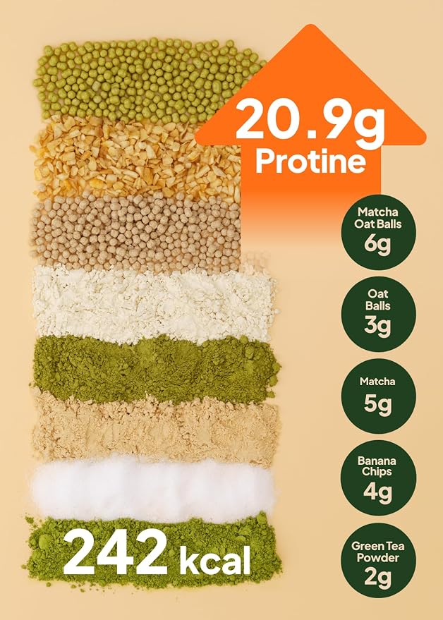 Korean Food Premium Matcha Protein Shake, 25g Protein, 7 Pack Drink Mix | Premium matcha drink mix with 25g protein per pouch, just add water for a convenient beverage