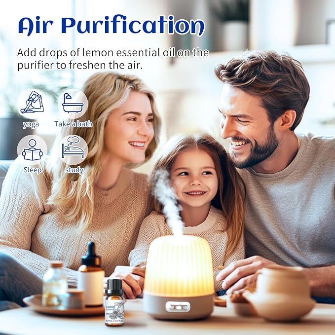 HIQILI Lemon Essential Oil, Household Cleaning, Air Purification, Skin Care, Can be Added to Cleansers, Sprays, Body Lotions Use - 0.33 Fl Oz/10ML | Cleans Air, Removes Odors and Stains, Refreshes Skin, Easy to Add to Sprays andLotions -10mL / 0.33 fl oz