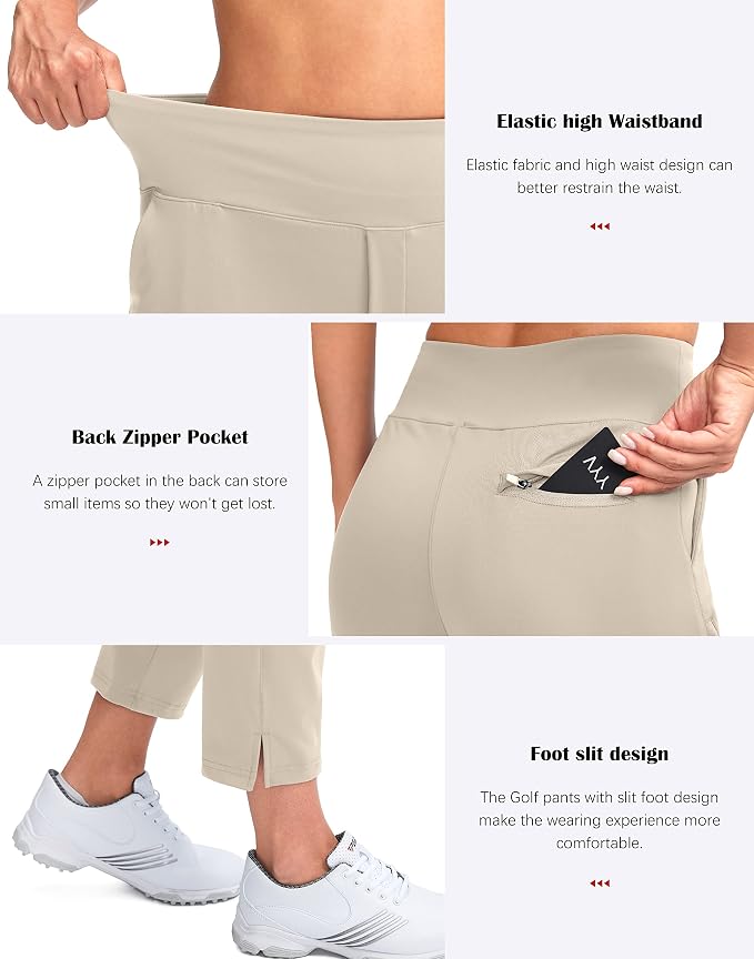 YYV Women's Golf Pants High Waist Stretch Ankle Pants with Pockets | Work Ankle Pants, Dress Pants with 4 Pockets, For Yoga Business Travel Casual
