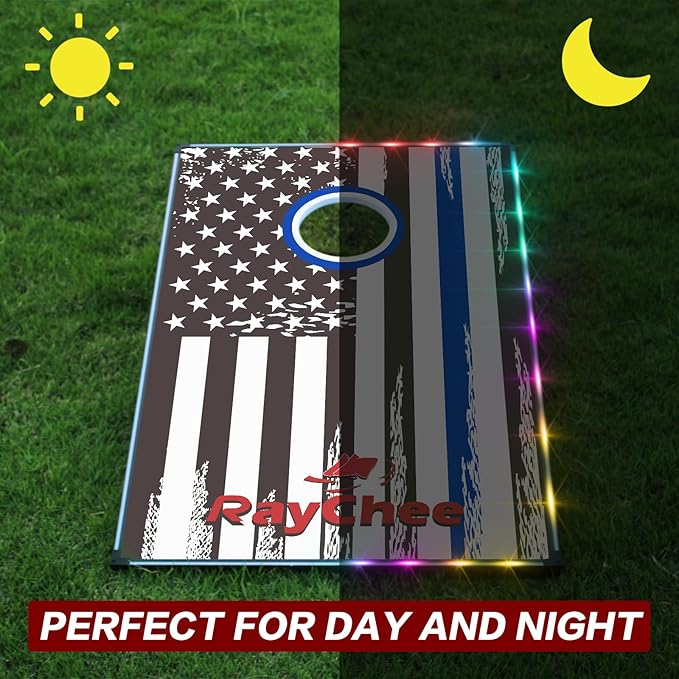 LED Cornhole Set, 3 x 2ft / 4 x2 ft Cornhole Board Game Set, Corn Hole Outdoor Game, Multi-Design with Light-Up Border, 8 Bean Bags, Carrying Case for Backyard, Beach, Lawn