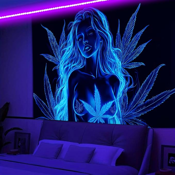 Bcsewcg Blacklight Tapestry, Women Sexy Blue Art Wall Hanging, Uv Glow in the Dark Hot Girl Poster for Adults Room Bedroom Dorm Decor