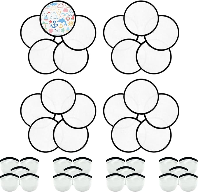 20PCS Foldable Flying Disc Fans with Bags, 9.8'' DIY Handheld Black Egde Fabric Folding Fan for Outdoor Game Activities Birthday Party Favors Gifts, White