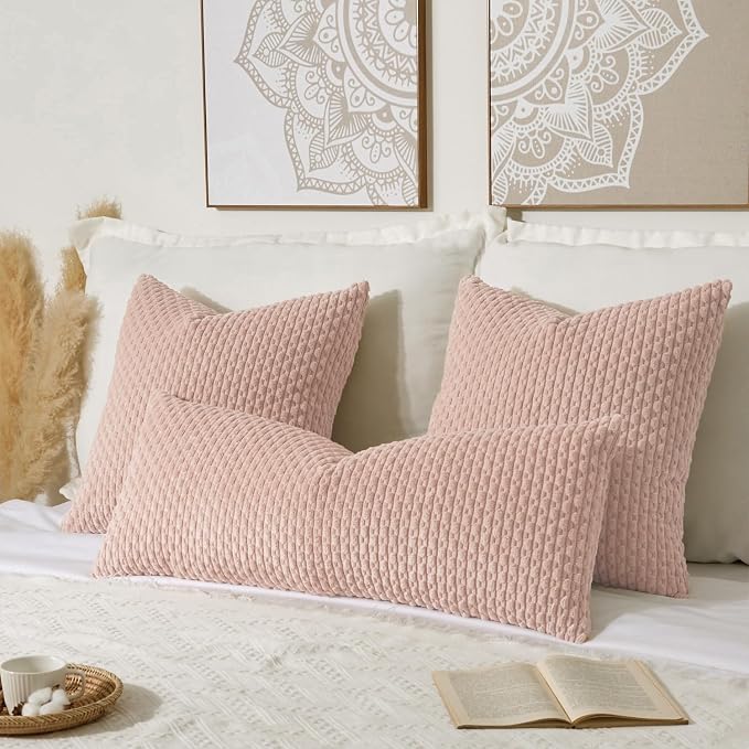 Kevin Textile Soft Corduroy 20"x54" Body Pillow Cover 1 Pack, Light Pink | Boho Stripe Plush Corduroy Decorative Oblong Cushion Cover Modern Farmhouse Home Decor for Sofa Couch Bed Chair