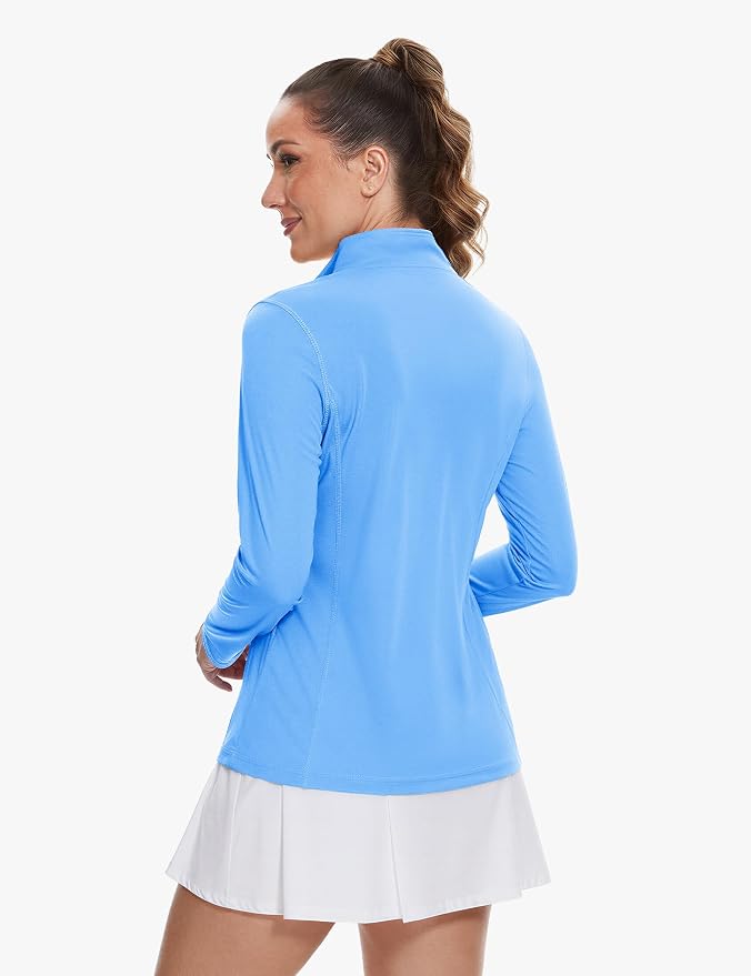 TACVASEN Women's Quarter Zip Pullover Golf Shirts UPF 50+ Long Sleeve Sun Shirts UV Protection Workout Tops