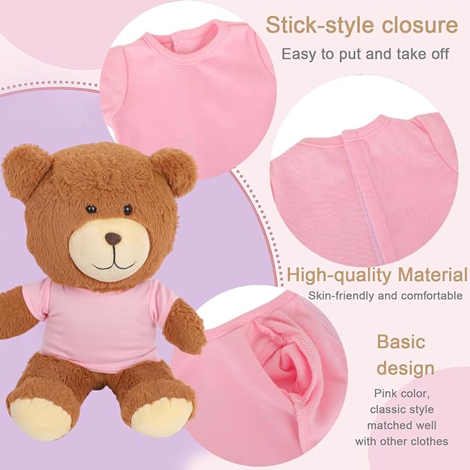 8-Pack Pink Blank T-Shirts for 17-18 Inch Bears | Thick DIY Stuffed Animal Canvas Clothes (Pink)