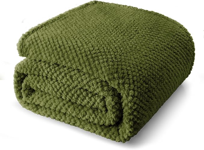 Whale Flotilla Soft Fleece Twin Size Bed Blanket, Olive | 60x80 Inch, Suitable for Bed, Fluffy Fuzzy Jacquard Blankets for All Season, Lightweight and Cozy